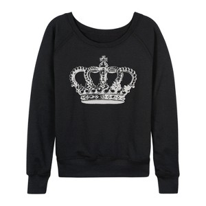 Women's - Instant Message - Antique Crown Lightweight French Terry Wide Neck Long Sleeve Graphic Shirt - 1 of 4
