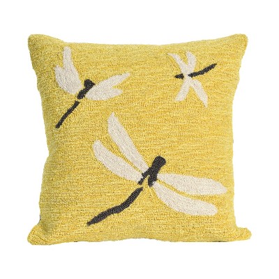 Liora Manne Visions II Polyester Indoor Outdoor Accent Handcrafted Pillow for Living Room, Porch Swing, and Beds, Dragonfly, 18 x 18 Inch, Yellow