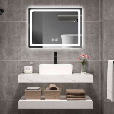 Vynxaria 31in Smart LED Polished Crystal Bathroom Vanity Mirror Wall Mounted with Anti Fog Feature for Modern Homes