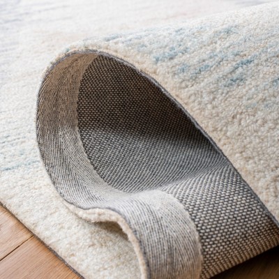 Ivory and Blue Hand-Tufted Wool Geometric Area Rug 5' x 8'