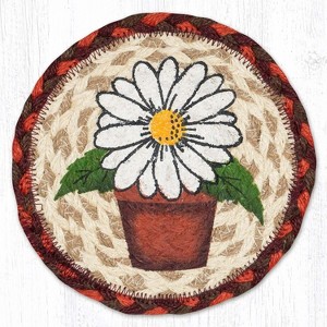 Earth Rugs Round Flower Power Coaster – 7"x7" Braided Jute, Colorful Boho Style, Eco-Friendly Table Decor - 1 of 3