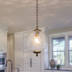 LLHZSY 11 4/5" Hammered Clear Glass Pendant Chandelier Light, Antique Gold Brass Finish Hanging Light Fixture - 1 of 4