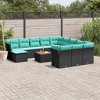 vidaXL 13 Piece Patio Sofa Set with Cushions Black Poly Rattan - Black and Blue - 2 of 4