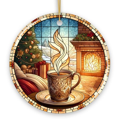 Coffee Illustration Stained Glass Style Ceramic Ornament, Christmas Gift and Decor| OrnamentallyYou