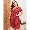 WhizMax Women's Plus Size Floral Summer Dresses for Women V Neck High Waist Dress A Line Midi Short Sleeve Dress - 2 of 4