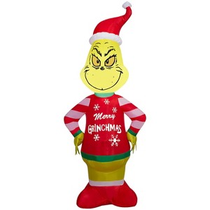 Gemmy 4 ft Airblown® Blowup Inflatable Grinch with Merry Grinchmas Sweater & Built-In LED Lights Outdoor Decoration - Red - 1 of 3