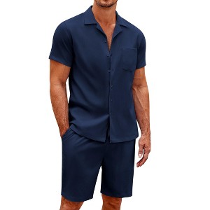 COOFANDY Men's 2 Pieces Casual Beach Outfits Short Sleeve Button Down Shirts Summer Short Set - 1 of 4
