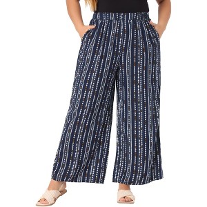 Agnes Orinda Women's Plus Size Boho Palazzo Elastic Waist Stripe Wide Leg Lounge Pants with Pocket - 1 of 4