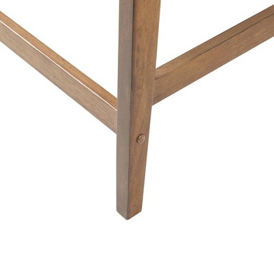 Navy Blue Pecan Wood Upholstered Counter Stool with Cushion