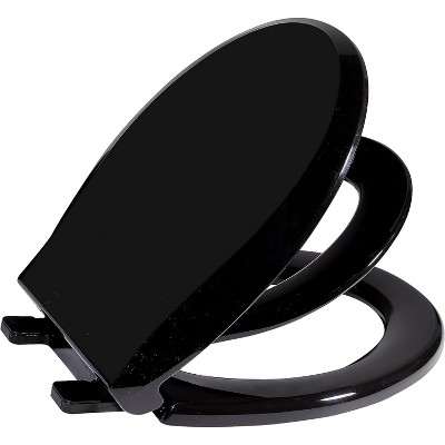 Round Toilet Seat with Toddler Seat Built In, Potty Training Lid for Adults and Kids, Slow Close Magnetic Closure, Black Finish