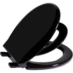 Round Toilet Seat with Toddler Seat Built In, Potty Training Lid for Adults and Kids, Slow Close Magnetic Closure, Black Finish - 1 of 4