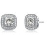 Guili White Gold Plated with Cubic Zirconia Cushion Halo Cluster Milgrain Stud Earrings Featuring Elegant Sophisticated Jewelry Design - 3 of 3