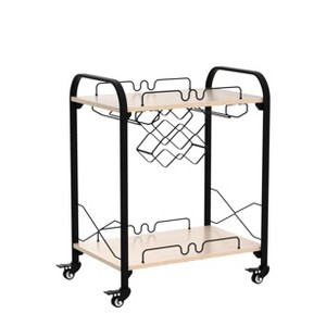 ZACHVO 2-Tier Bar Cart with Bottle Racks & Glass Holders, Wood Color, Mobile Beverage Cart on Wheels for Kitchen & Living Room - 1 of 4
