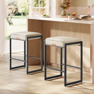 VASAGLE EKHO Collection - Bar Stools Set of 2, Counter Height Bar Stools, Synthetic Leather with Stitching - 1 of 4
