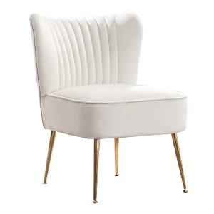 WestinTrends Phoebe Upholstered Tufted Velvet Accent Chair With Metal Leg - 1 of 4