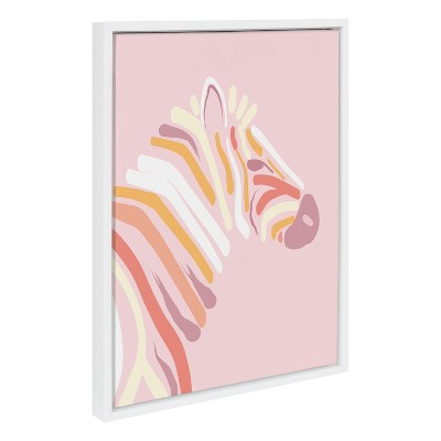Pink Zebra Framed Canvas Art Print, 18x24, White Frame