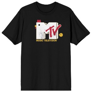 MTV Chicken & Hatchling Logo Adult Black Crew Neck Short Sleeve T-shirt - 1 of 3