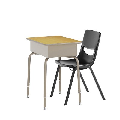 Flash Furniture HERCULES Student Desk with Open Front Metal Book Box, Desktop, and Frame and Heavy-Duty Flex Comfort Classroom Stack Chair