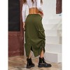 Women Y2k Cargo Long Skirt Low Waist Drawstring Maxi Skirt Ruched Vintage Slit Cargo Skirt with Pockets - 2 of 4