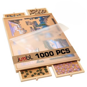 Jumbl 1000-Piece Puzzle Board with Drawers, Lazy Susan & Cover - Rotating Wooden Jigsaw Puzzle Table - 1 of 4