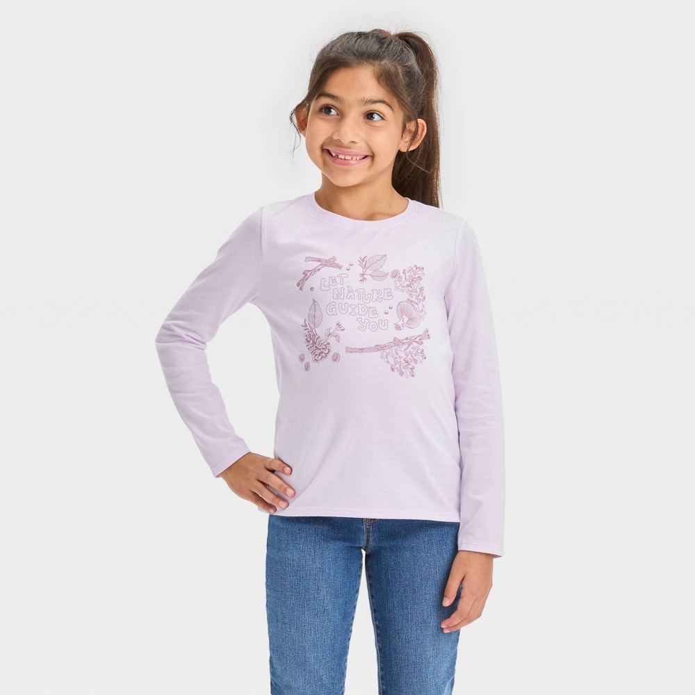 Girls' Long Sleeve Graphic T-Shirt - Cat & Jack™ Light Lavender M (6 set ) 