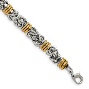 Black Bow Jewelry 8.5mm Stainless Steel & Gold Tone Byzantine Chain Bracelet, 8.25 Inch - 1 of 4