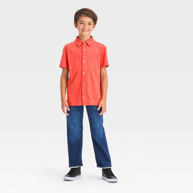 Boys' Short Sleeve Jersey Button-Down Shirt - Cat & Jack™, 4 of 5