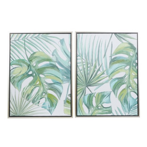 Wood Leaf Framed Wall Art With White Frame Set Of 4 Dark Green - Olivia &  May : Target