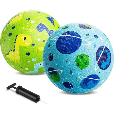 KUYOTQ Pack of 2 Cartoon Playground Balls, Balls for Toddler 1-6, 8.5" Rubber Ball Bouncy Kickball, Indoor & Outdoor Ball Game for Kids£¨green+ blue£©