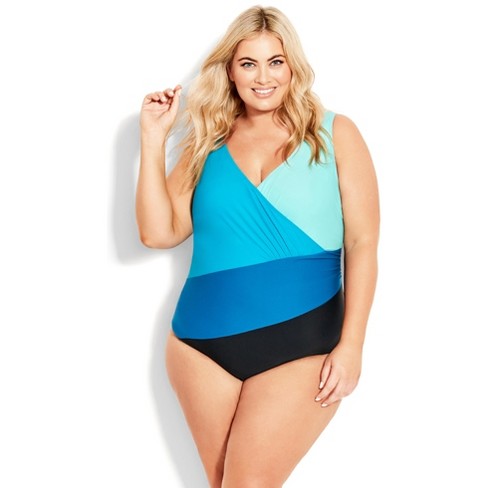 Swim 365 Women's Plus Size Sarong Swimsuit - 14, Blue : Target