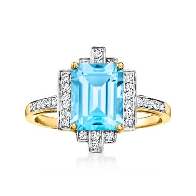 Ross-Simons 2.80 Carat Swiss Blue Topaz and .15 ct. t.w. Diamond Ring in 14kt Yellow Gold