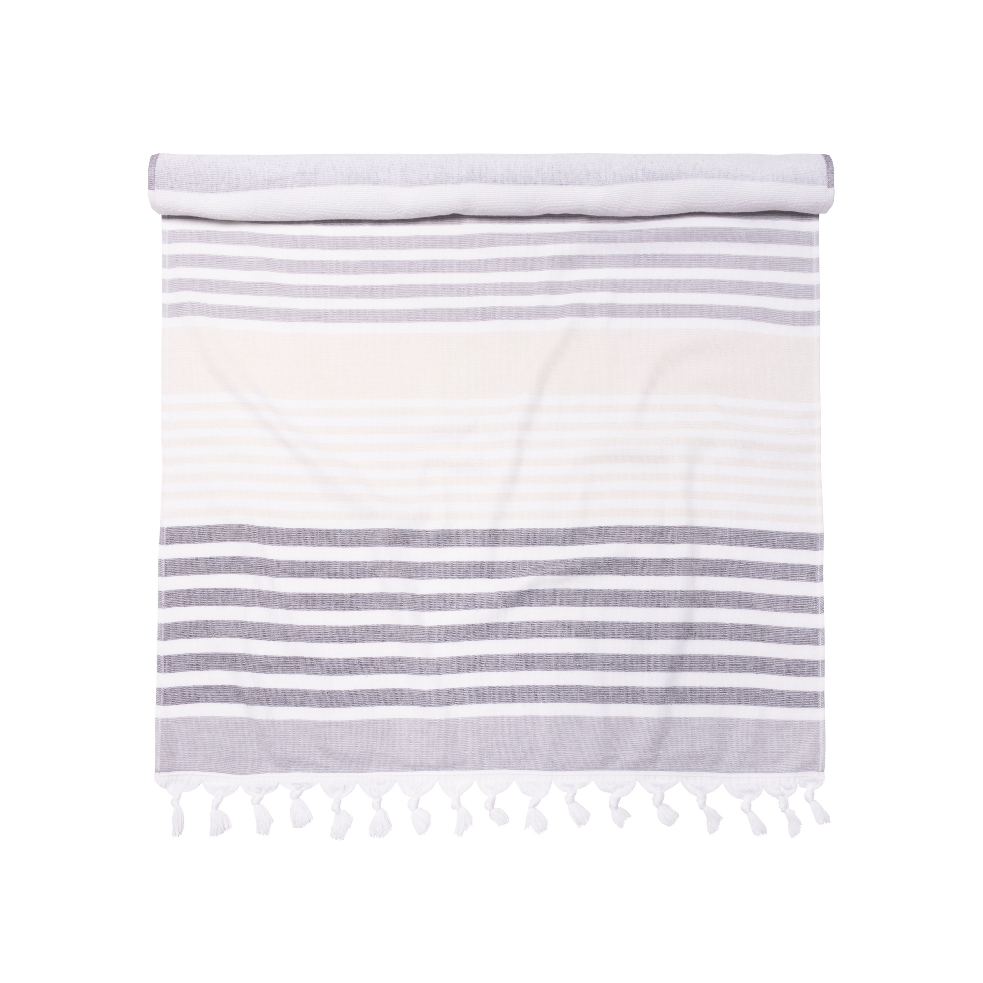 Cotton Oversized Striped Fouta Beach Towel with Tassels, Navy Blue - Blue Nile Mills