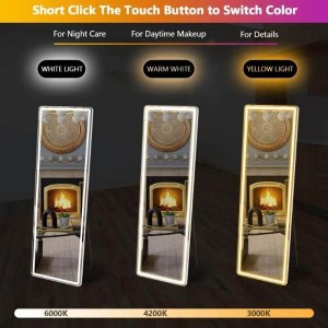 3 Color Lighting Mirror with LED Lights, 60"x16" Lighted Floor Standing Mirror with Stand - 1 of 4