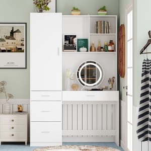Famapy White Armoire With Vanity Table and Mirror Versatile Wardrobe - 1 of 4