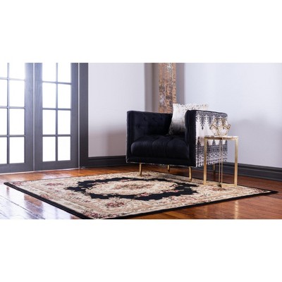 Elegant Square Black Synthetic Indoor Rug 6' Easy Care Stain-Resistant