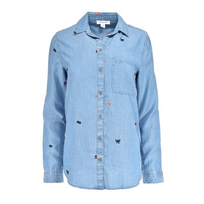 BeachLunchLounge Women's Halloween Cat Tricks Denim Shirt