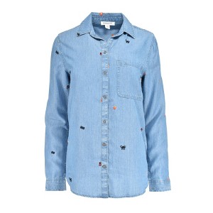 BeachLunchLounge Women's Halloween Cat Tricks Denim Shirt - 1 of 3
