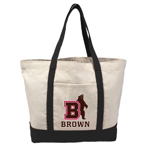 Brown University Primary Logo Canvas Tote Bag With External Pocket, Reusable Shoulder Bag for Shopping, School, Beach - 1 of 4