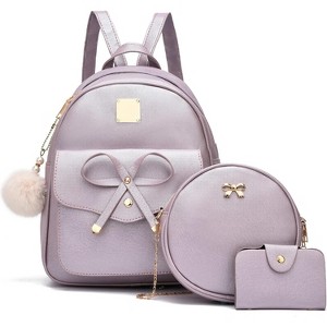 3-Pieces Girls Bowknot Fahsion Leather Backpack Backpack Purse for Women Rucksack - 1 of 4