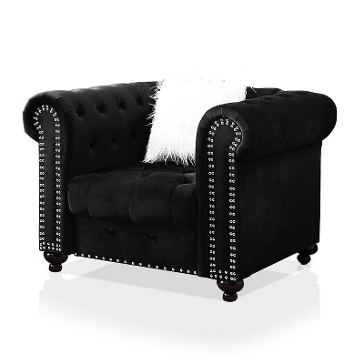 Paseo Button Tufted Chair with Nailhead Trim Black - miBasics