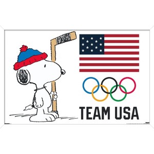 Trends International Team USA x Peanuts – Olympic Hockey Snoopy Framed Wall Poster Prints - 1 of 4