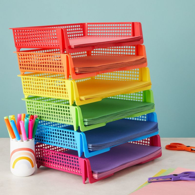 Bright Creations Set of 6 Rainbow Classroom Turn In Trays for Teachers, Plastic Storage Baskets for Office Use, 9 x 13 x 3 In, 2 of 9