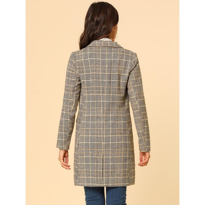 Allegra K Women's Double Breasted Notched Lapel Plaid Overcoat with Pockets, 6 of 8