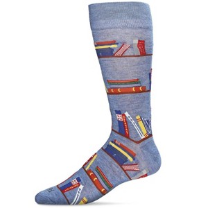 Memoi Men's "Bookshelf" Rayon from Bamboo Blend Novelty Crew Socks - 1 of 3