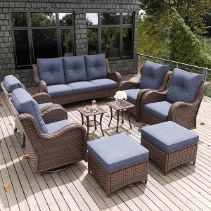 LayinSun Outdoor Patio Furniture Set, Brown Rattan Wicker Sectional Swivel Rocker Chairs Sets with Ottomans, Swivel Glider Chair - 1 of 4