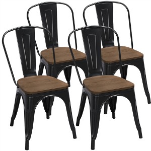 Yaheetech 4PCS Metal Frame and Wood Seat Stackable Dining Chairs with Backrest Footrests - 1 of 4