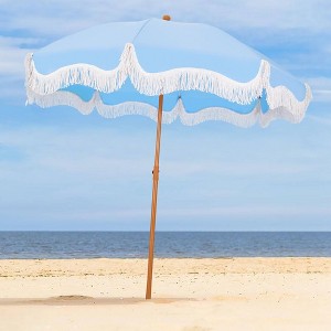 Captiva Designs 7ft Fringed Elegant Valance Crank Tilt Patio Market Umbrella - 1 of 4
