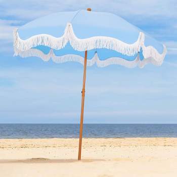 Captiva Designs 7ft Fringed Elegant Valance Crank Tilt Patio Market Umbrella