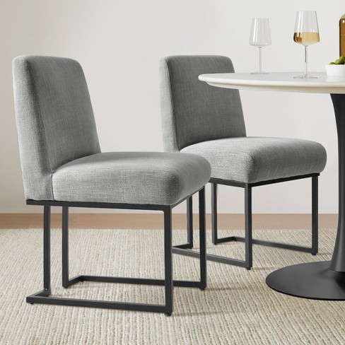 Set of 2 Mason Modern Dining Chairs With Black Metal Sled Base Gray Upholstered Fabric Dining Chairs The Pop Maison