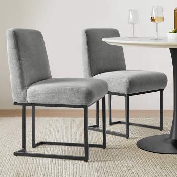 Set of 2 Mason Modern Dining Chairs With Black Metal Sled Base Upholstered Fabric Dining Chairs-The Pop Maison